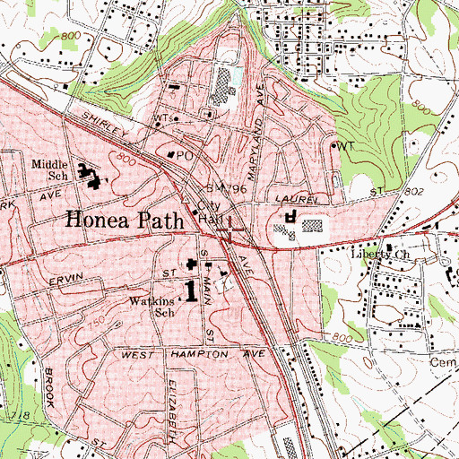 Topographic Map of Honea Path, SC