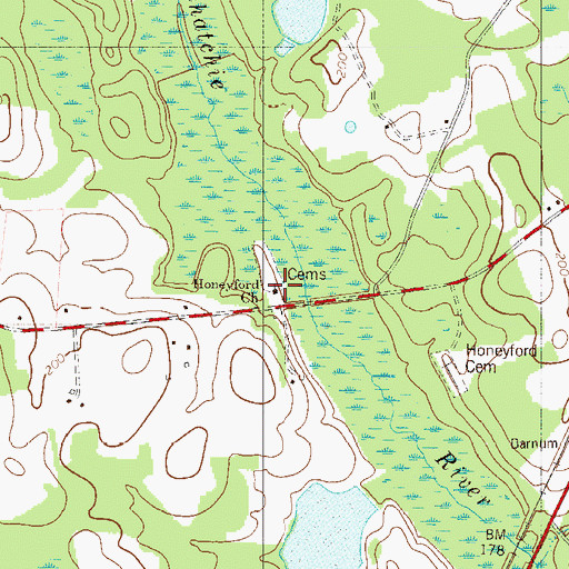Topographic Map of Honey Ford Baptist Church, SC