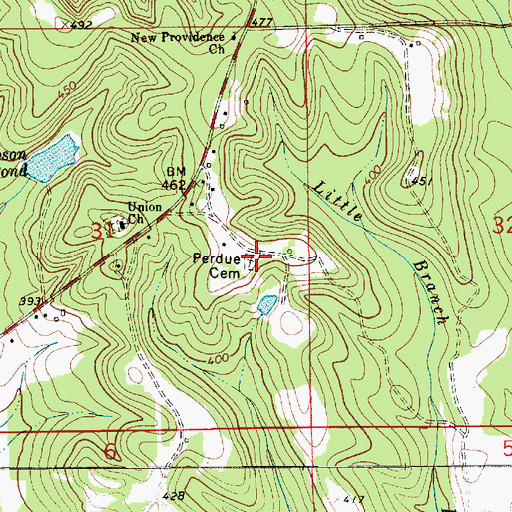 Topographic Map of Perdue Cemetery, AL