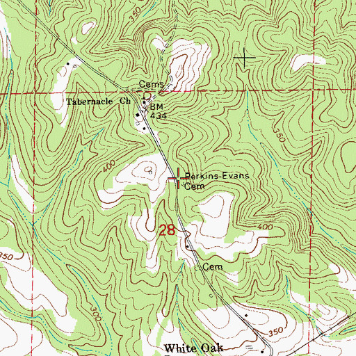 Topographic Map of Perkins-Evans Cemetery, AL