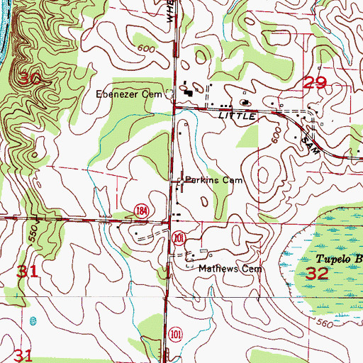 Topographic Map of Perkins Cemetery, AL