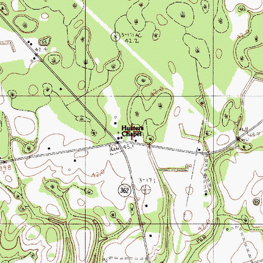 Topographic Map of Hunters Chapel Baptist Church, SC