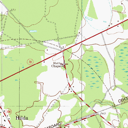 Topographic Map of Hutto Chapel Baptist Church, SC