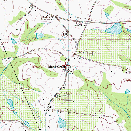 Topographic Map of Island Creek Baptist Church, SC