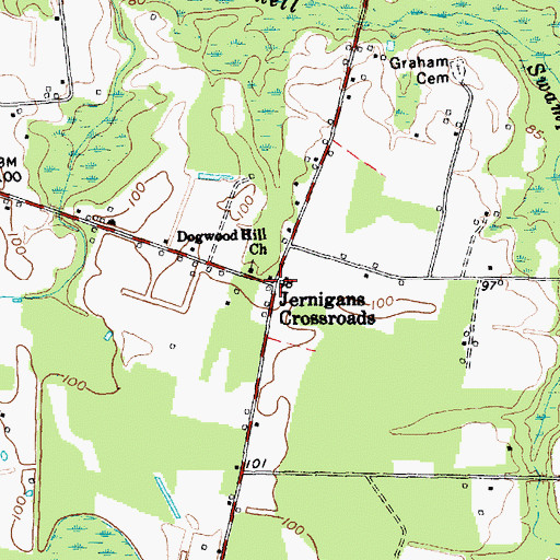 Topographic Map of Jernigans Crossroads, SC