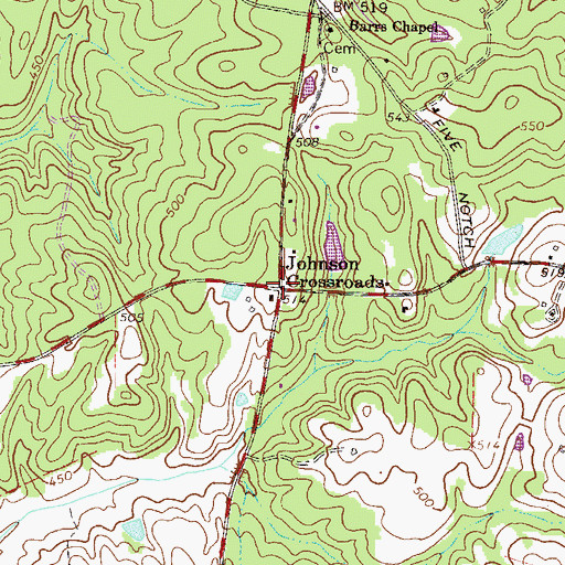 Topographic Map of Johnson Crossroads, SC