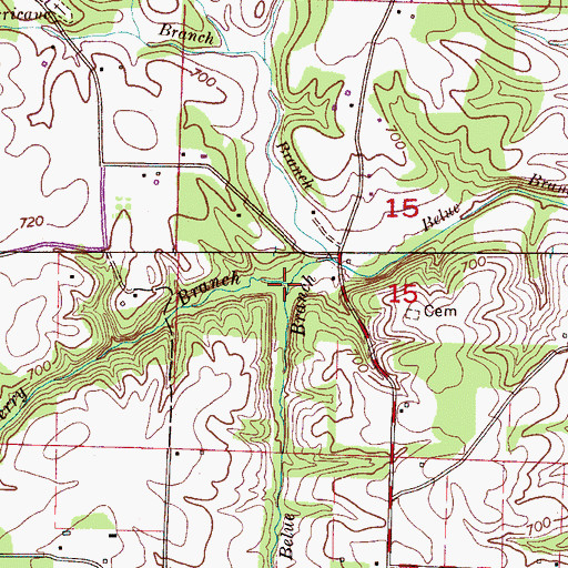Topographic Map of Perry Branch, AL