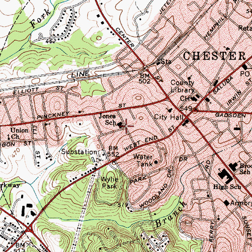 Topographic Map of Jones School, SC