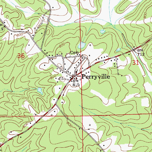 Topographic Map of Perryville, AL