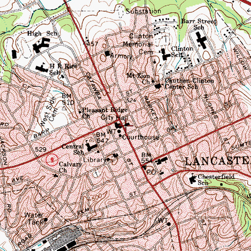 Topographic Map of Lancaster, SC