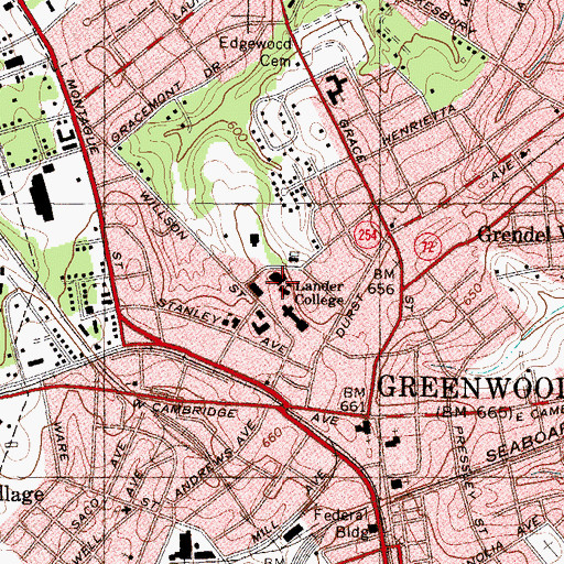 Topographic Map of Lander University, SC