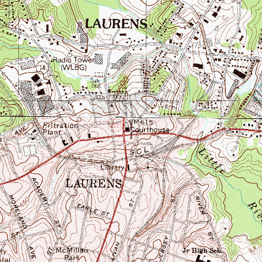 Topographic Map of Laurens, SC