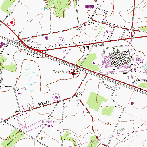 Topographic Map of Levels Baptist Church, SC