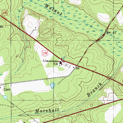 Topographic Map of Limestone Church, SC