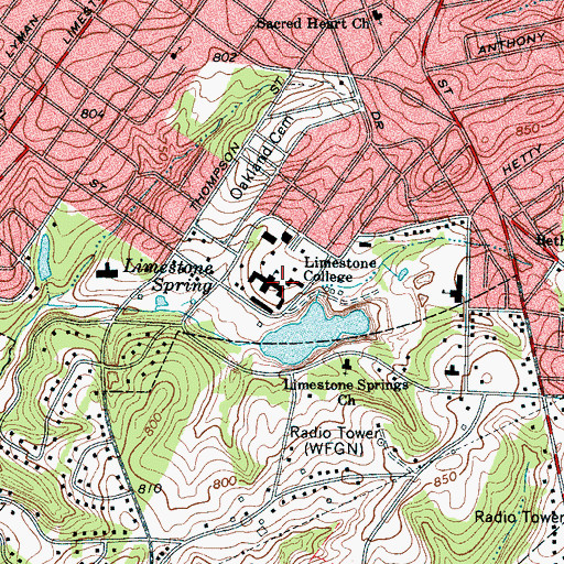 Topographic Map of Limestone College, SC