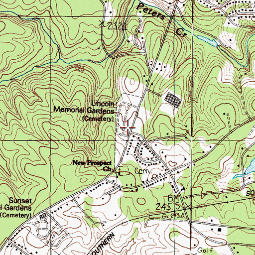 Topographic Map of Lincoln Memorial Gardens, SC