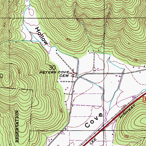 Topographic Map of Peters Cove Cemetery, AL