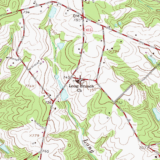 Topographic Map of Long Branch Baptist Church, SC