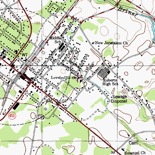 Topographic Map of Lovely Hill Baptist Church, SC