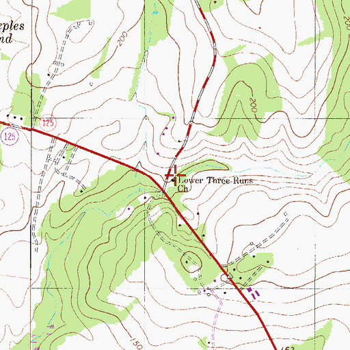 Topographic Map of Lower Three Runs Church, SC