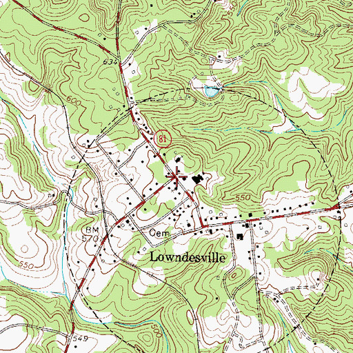 Topographic Map of Lowndesville, SC