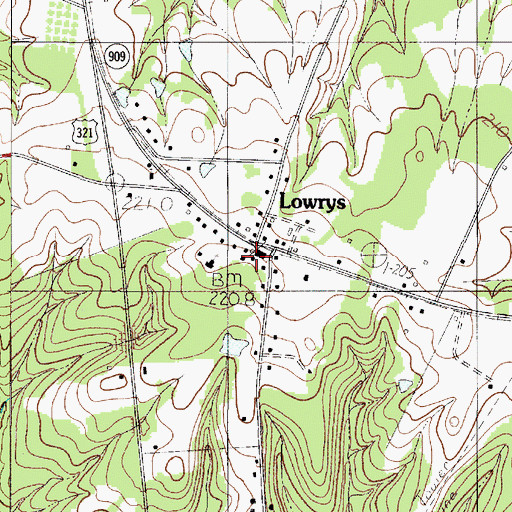 Topographic Map of Lowrys, SC