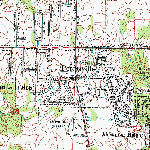 Topographic Map of Petersville, AL