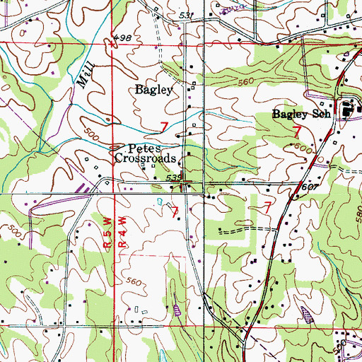 Topographic Map of Petes Crossroads, AL
