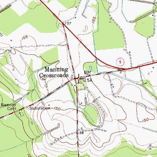 Topographic Map of Manning Crossroads, SC