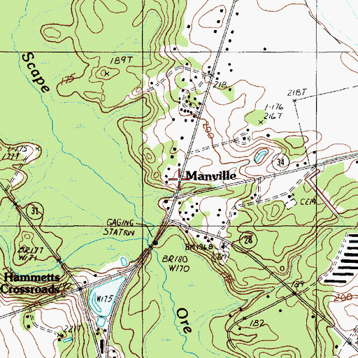 Topographic Map of Manville, SC