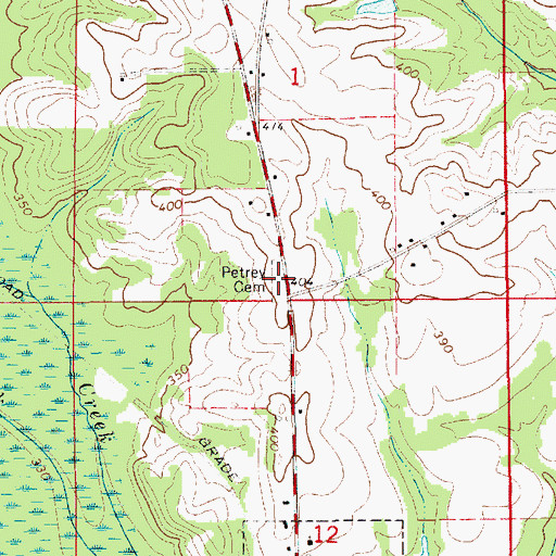 Topographic Map of Petrey Cemetery, AL