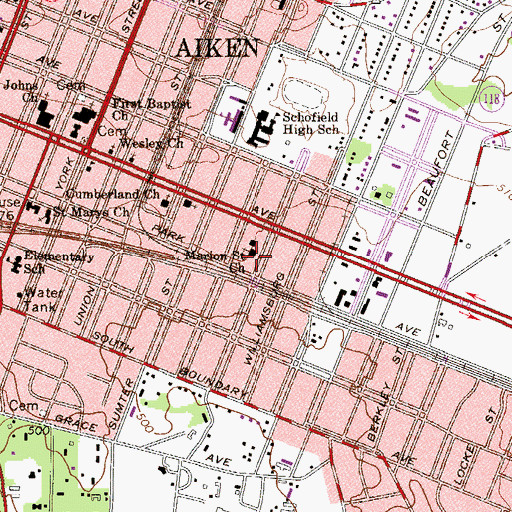 Topographic Map of Marion Street Baptist Church, SC