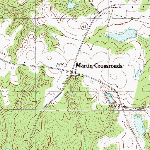 Topographic Map of Martin Crossroads, SC