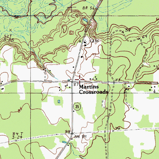 Topographic Map of Martins Crossroads, SC