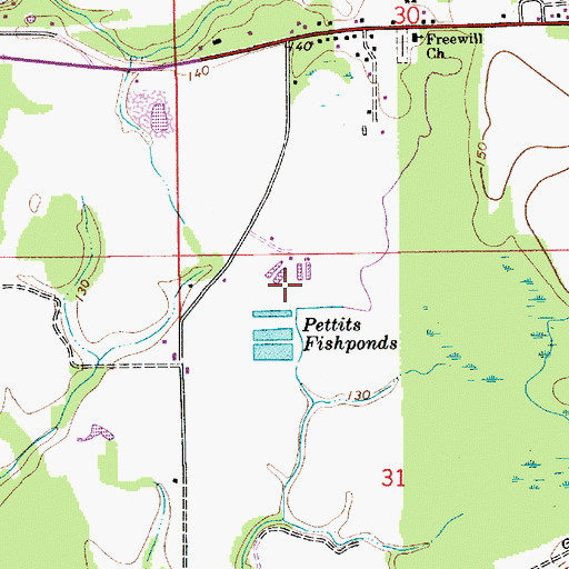Topographic Map of Pettits Fishponds, AL