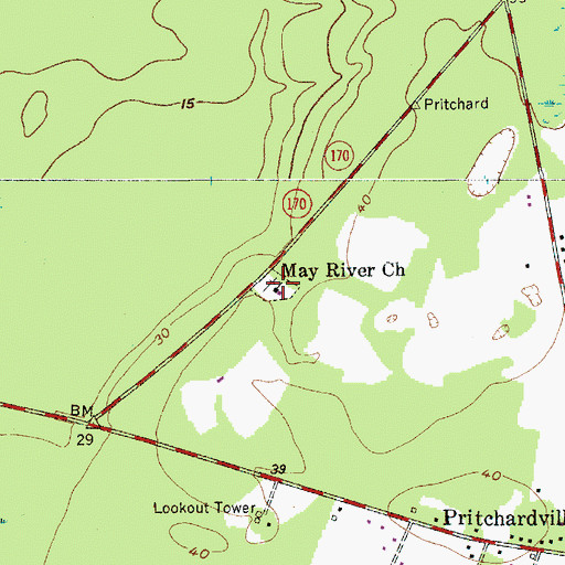 Topographic Map of Maye River Baptist Church, SC