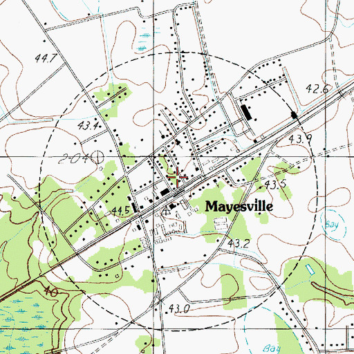 Topographic Map of Mayesville, SC