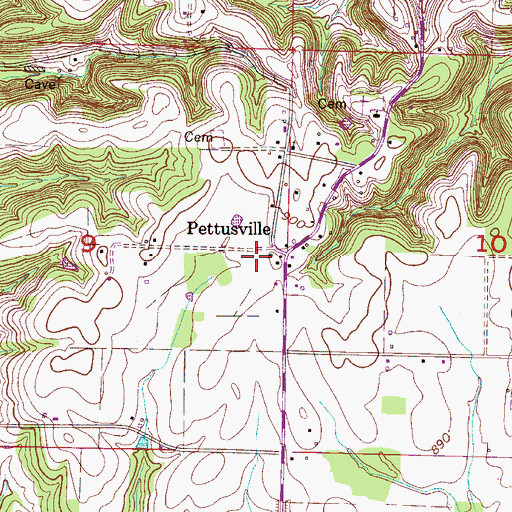 Topographic Map of Pettusville, AL