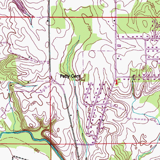 Topographic Map of Petty Cemetery, AL