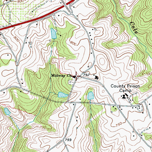 Topographic Map of Midway Baptist Church, SC