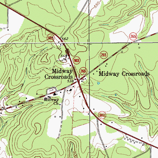 Topographic Map of Midway Crossroads, SC