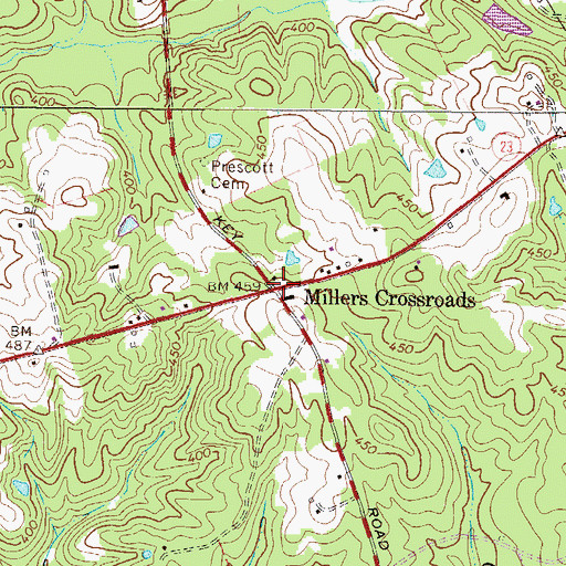 Topographic Map of Millers Crossroads, SC