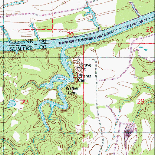 Topographic Map of Phares Cemetery, AL