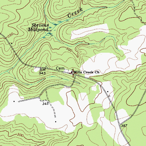 Topographic Map of Mills Creek Church, SC