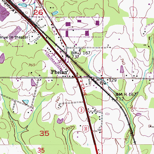 Topographic Map of Phelan, AL