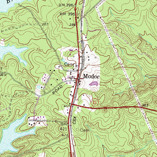 Topographic Map of Modoc, SC