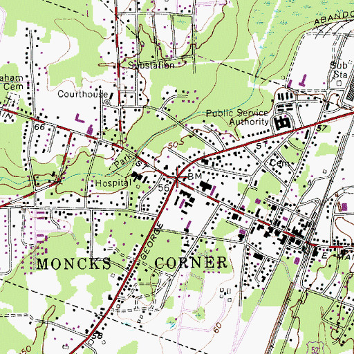 Topographic Map of Moncks Corner, SC