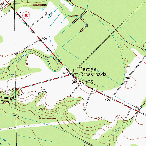 Topographic Map of Berrys Crossroads, SC