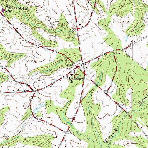 Topographic Map of Bethany Baptist Church, SC