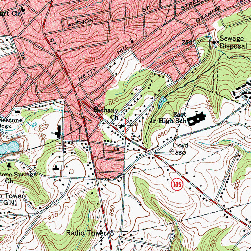 Topographic Map of Bethany Baptist Church, SC